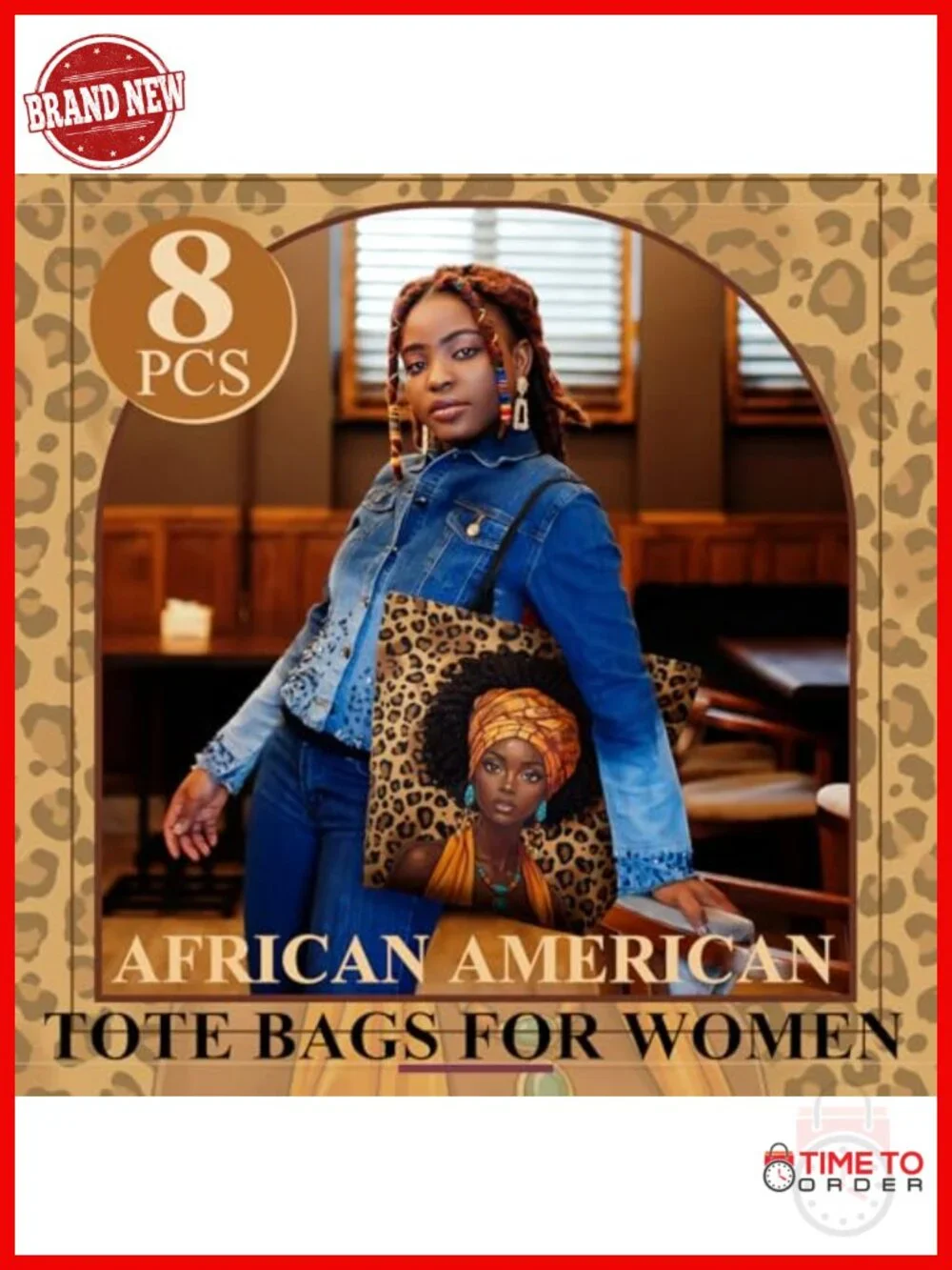 Set of 8 African American Canvas Tote Bags for Women Large Shoulder Handbags